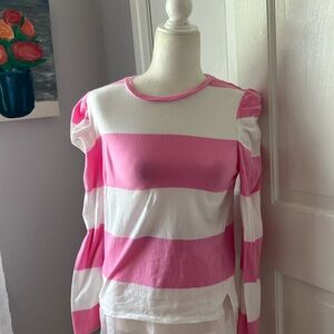 Charter Club puff sleeve stretchy striped top PS